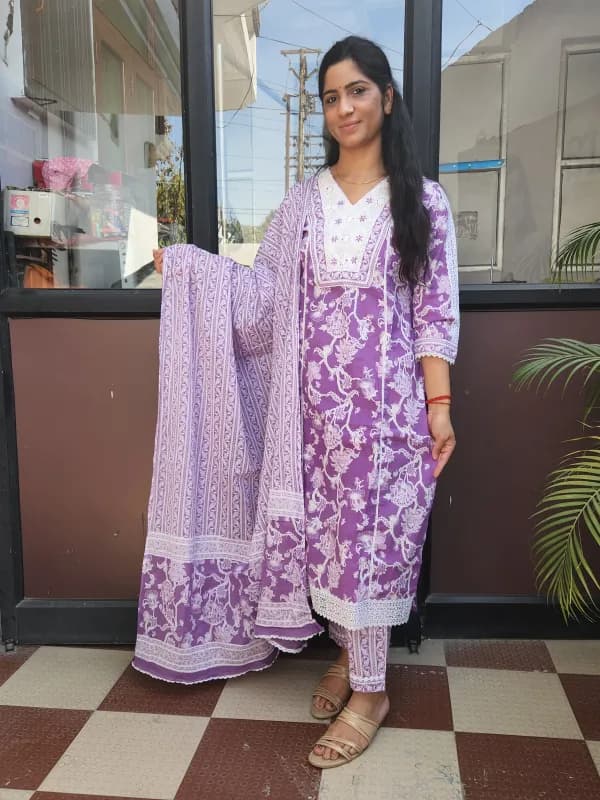 Royal Bloom Cotton Straight Kurti Set with Dupatta