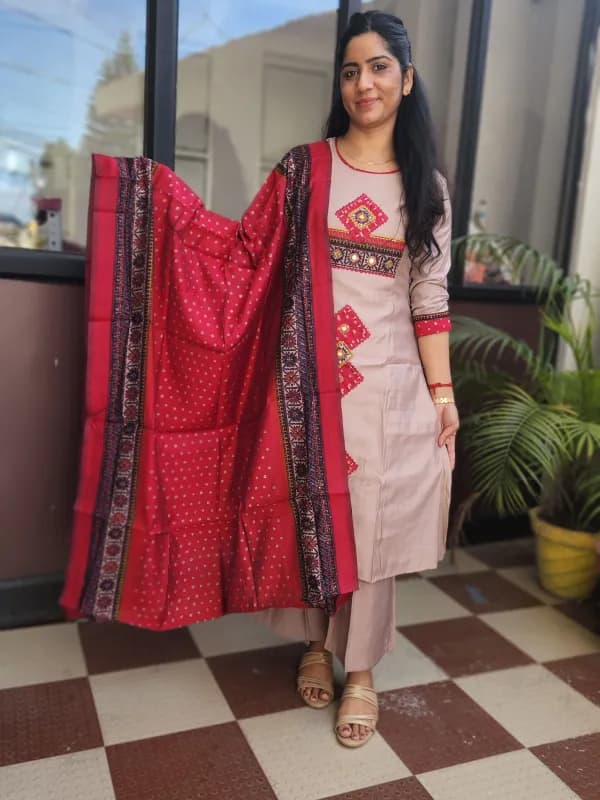 Elegant Light Pink Silk Kurti Set with Applique Work