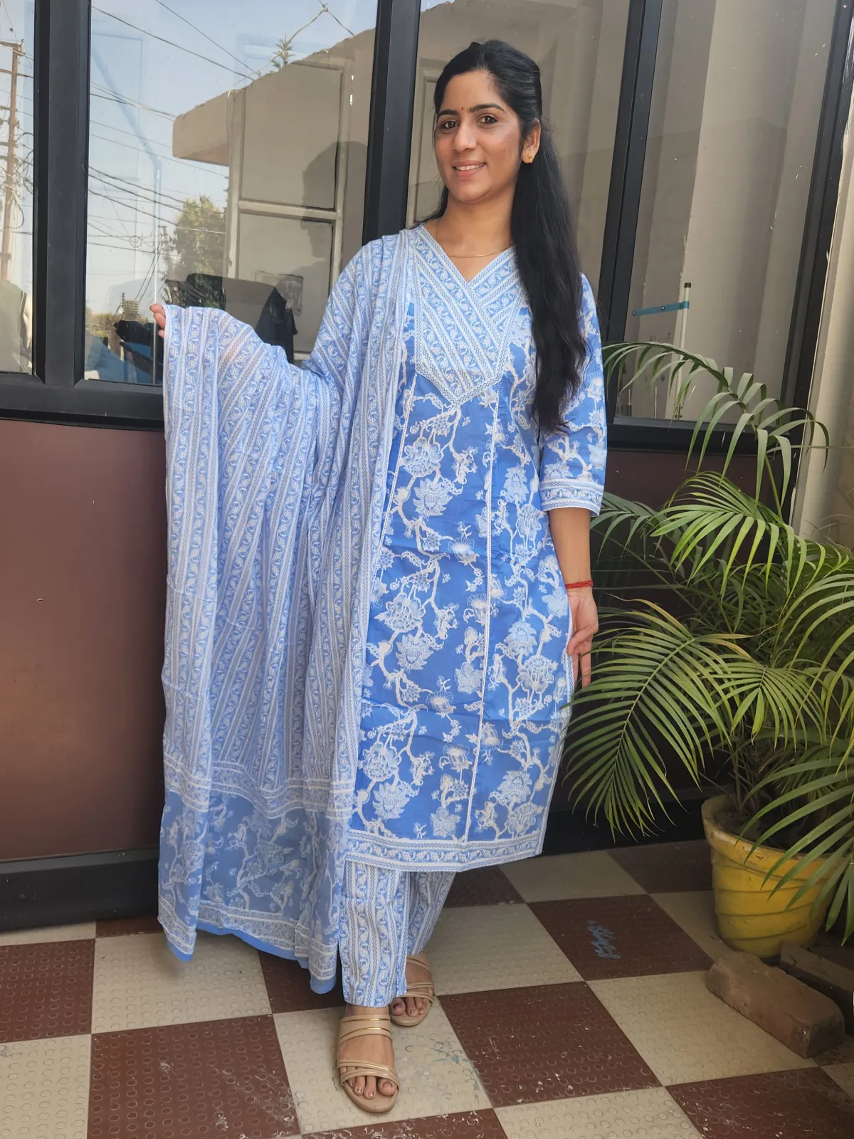 Elegant Blue Cotton Straight Kurti Set with Lace &amp; Minimal Embroidery - image 4