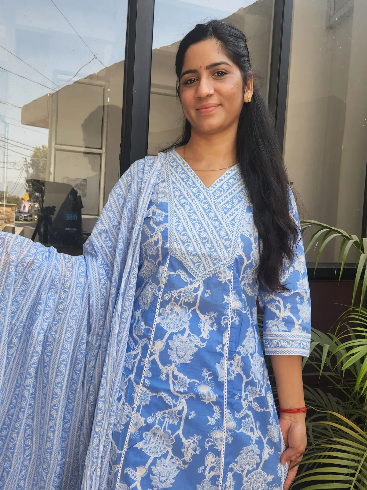 Elegant Blue Cotton Straight Kurti Set with Lace &amp; Minimal Embroidery - image 5
