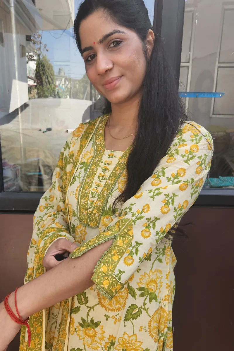 Elegant Yellow–Green Cotton Straight Kurti Set with Dupatta - image 3