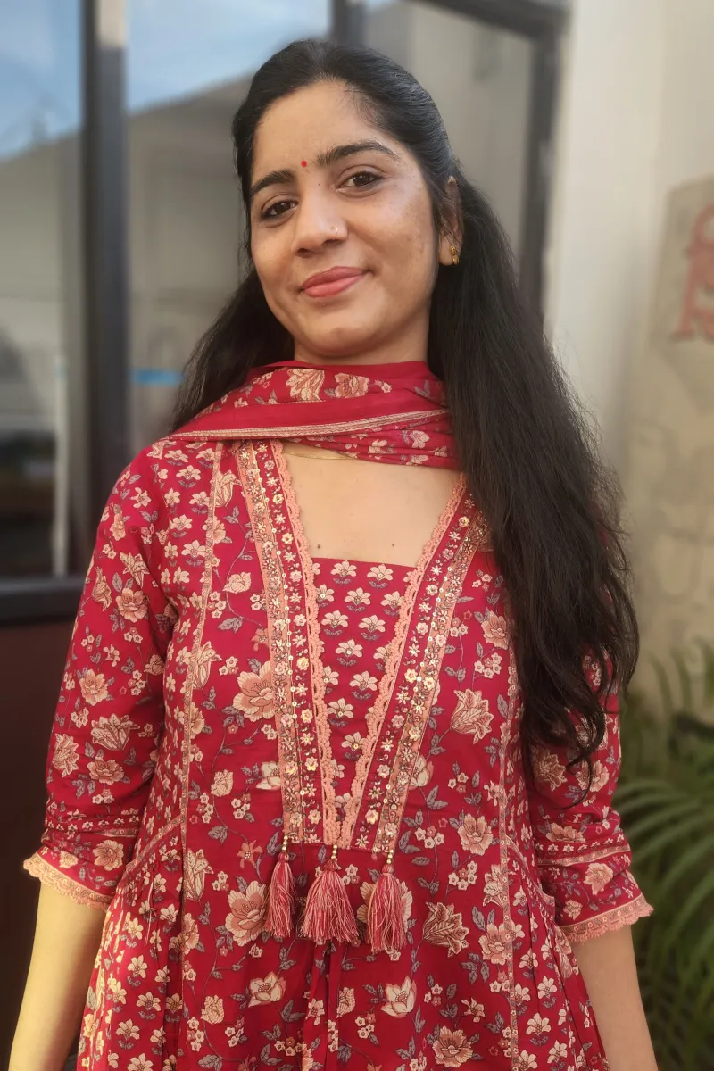 Elegant Red Cotton Anarkali Kurti Set with Dupatta - image 3