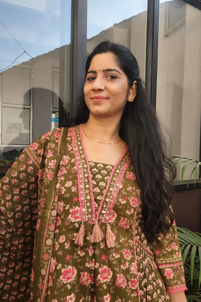 Elegant Brown &amp; Pink Cotton Anarkali Kurti Set with Dupatta - image 3