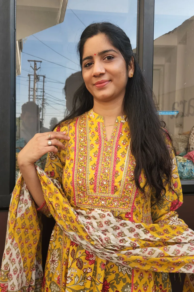 Elegant Multicolor Cotton Anarkali Kurti Set with Dupatta - image 2