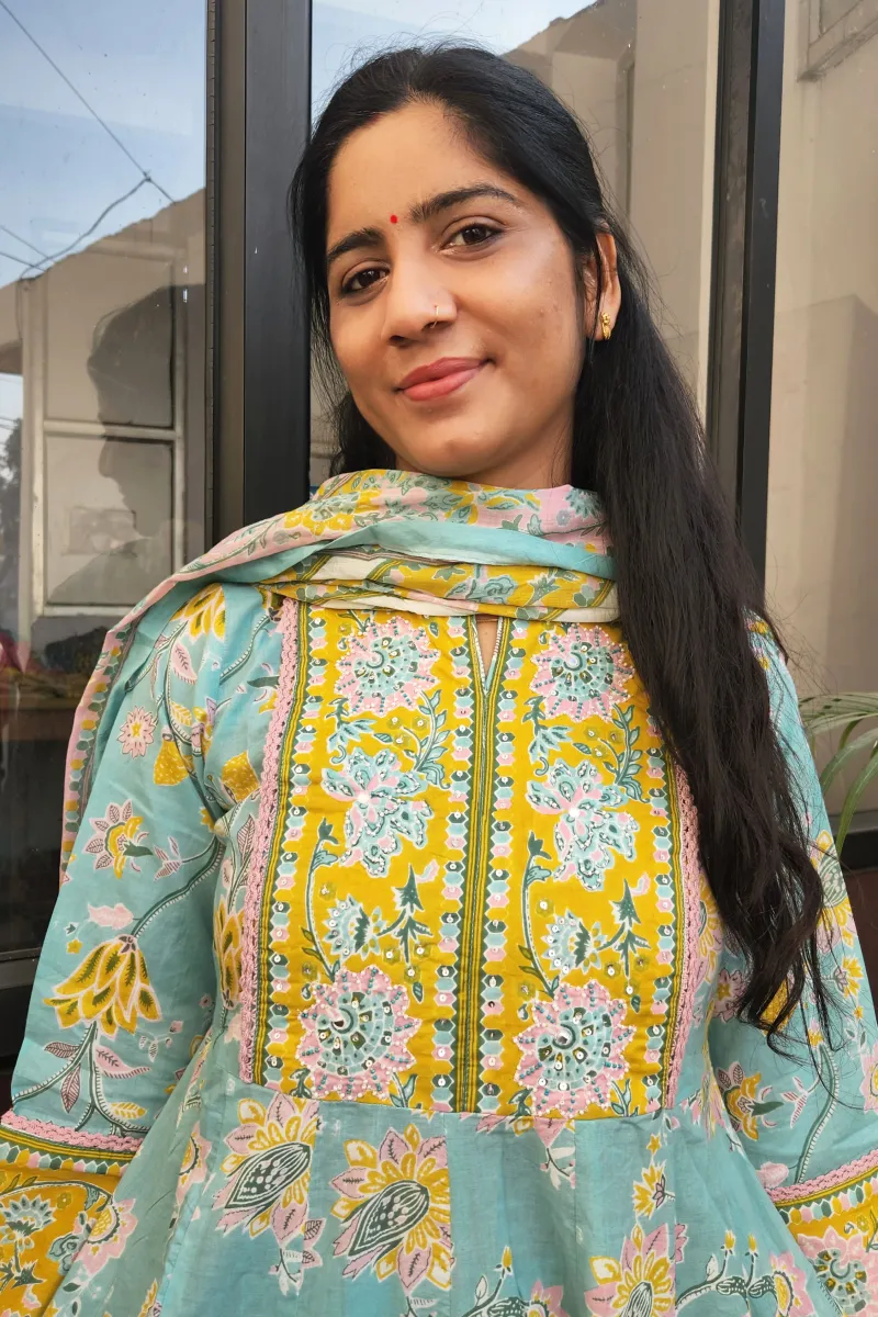 Elegant Turquoise Cotton Anarkali Kurti Set with Dupatta - image 3