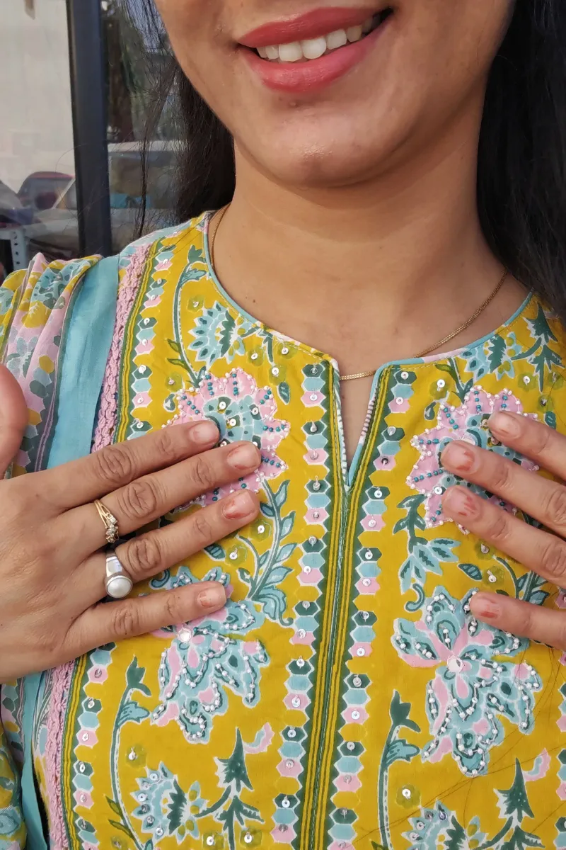 Elegant Turquoise Cotton Anarkali Kurti Set with Dupatta - image 4