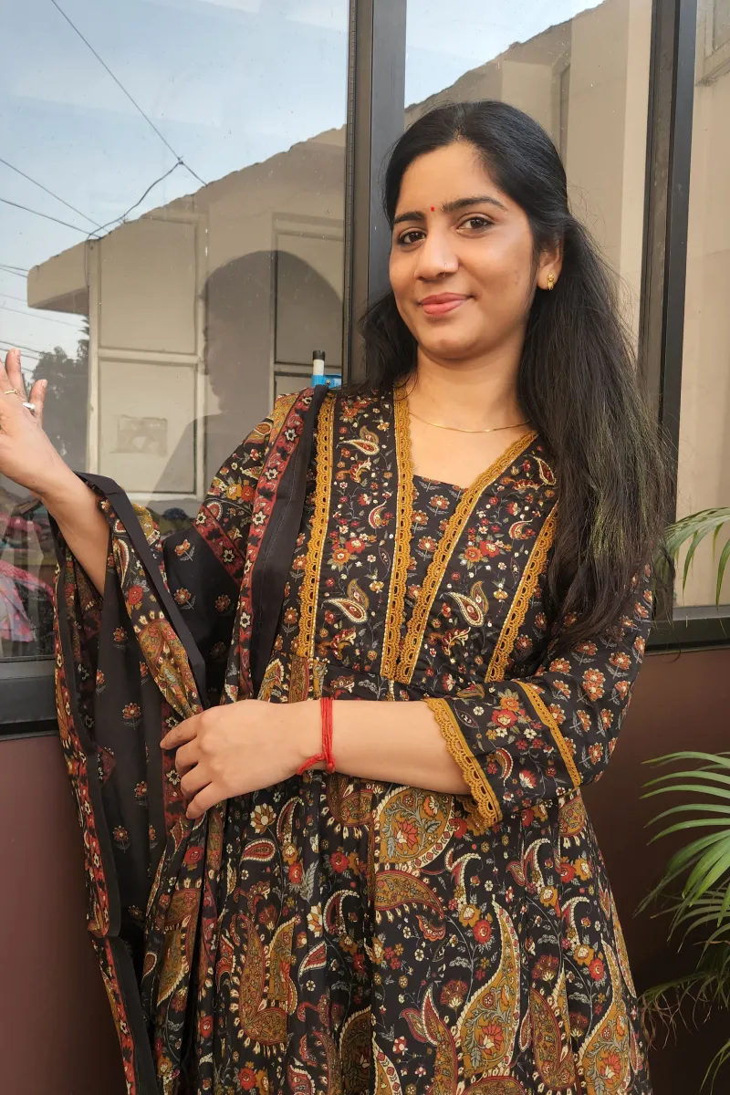 Elegant Black &amp; Brown Cotton Anarkali Kurti Set with Dupatta - image 5