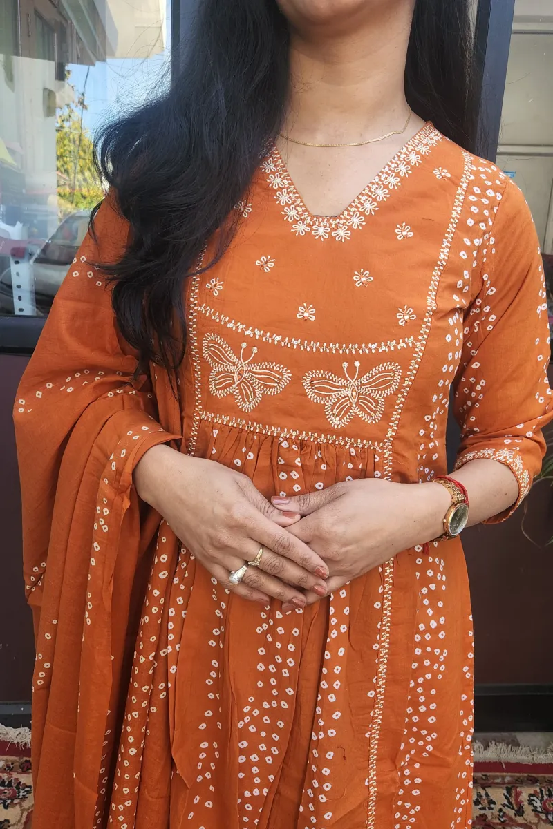 Elegant Orange Printed Kurti Set in Pure Cotton - image 4