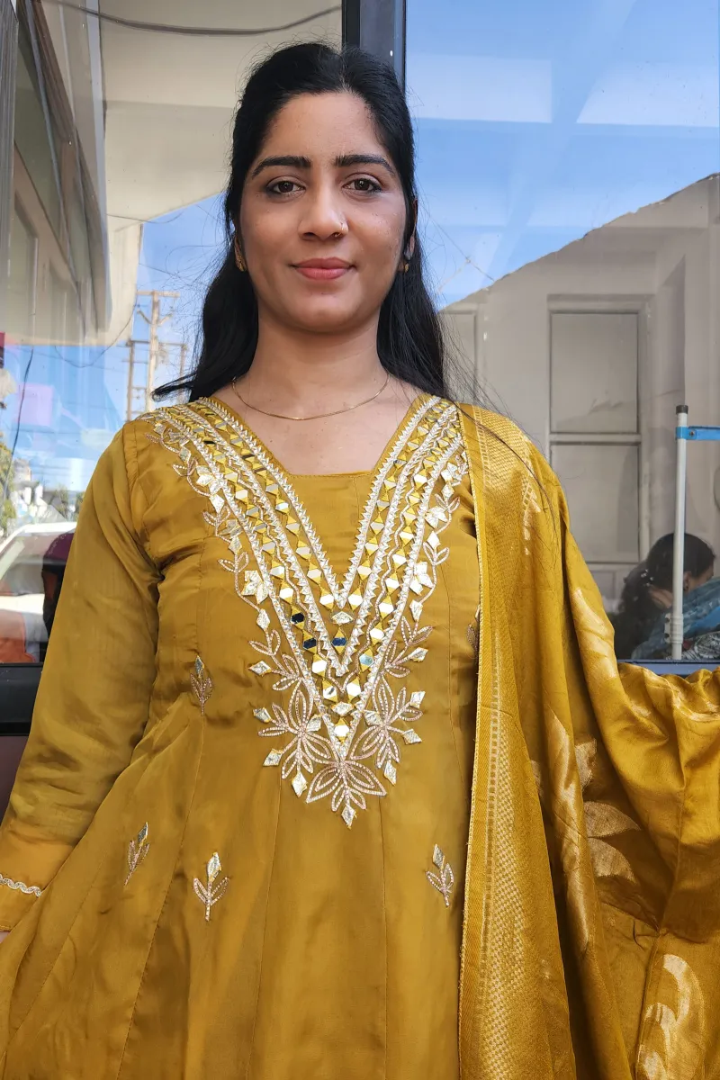 Elegant Mustard Yellow Tissue Silk Kurti Set with Embroidery - image 3