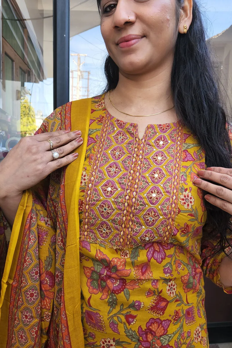 Elegant Mustard Yellow A-Line Kurti Set in Pure Cotton - image 3
