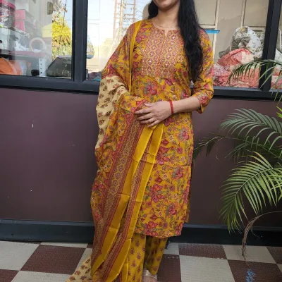 Elegant Mustard Yellow A-Line Kurti Set in Pure Cotton