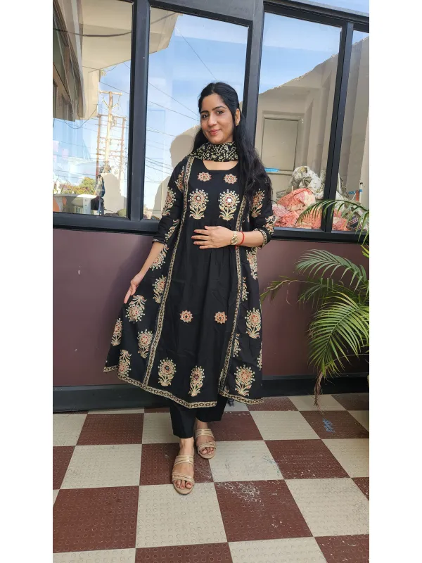Elegant Black A-Line Kurti Set in Pure Cotton