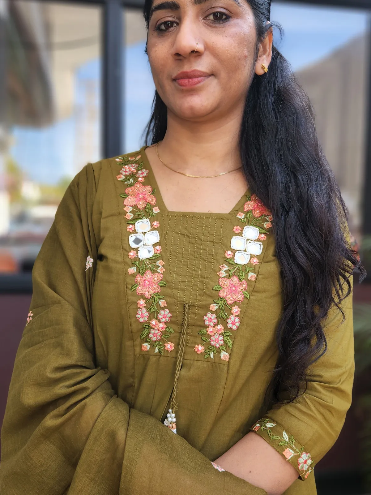 Elegant Olive Green A-Line Kurti Set in Pure Cotton - image 4