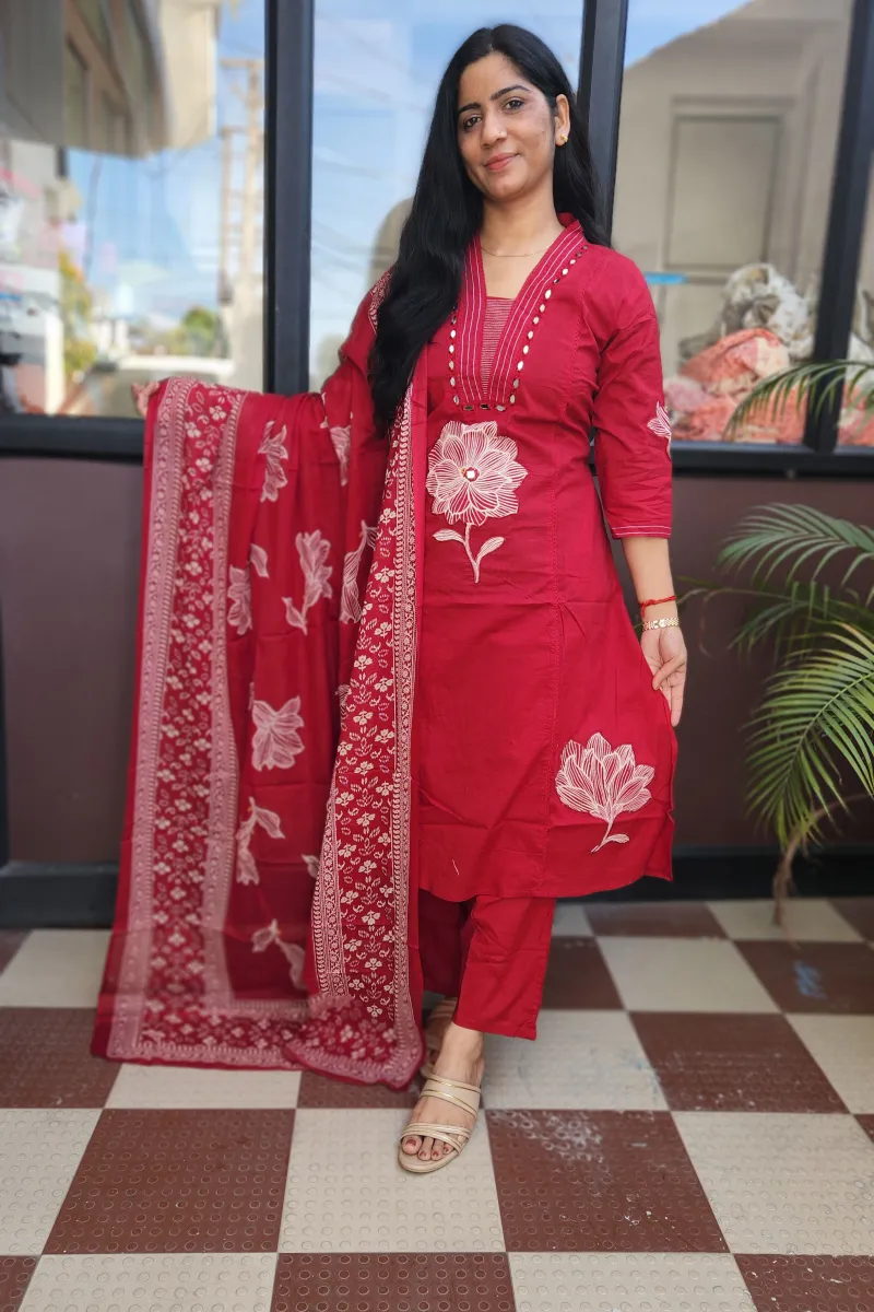 Elegant Pink Straight Cotton Kurti Set with Dupatta - image 2