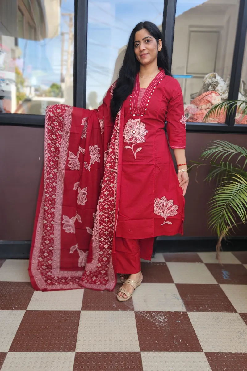 Elegant Pink Straight Cotton Kurti Set with Dupatta - image 3