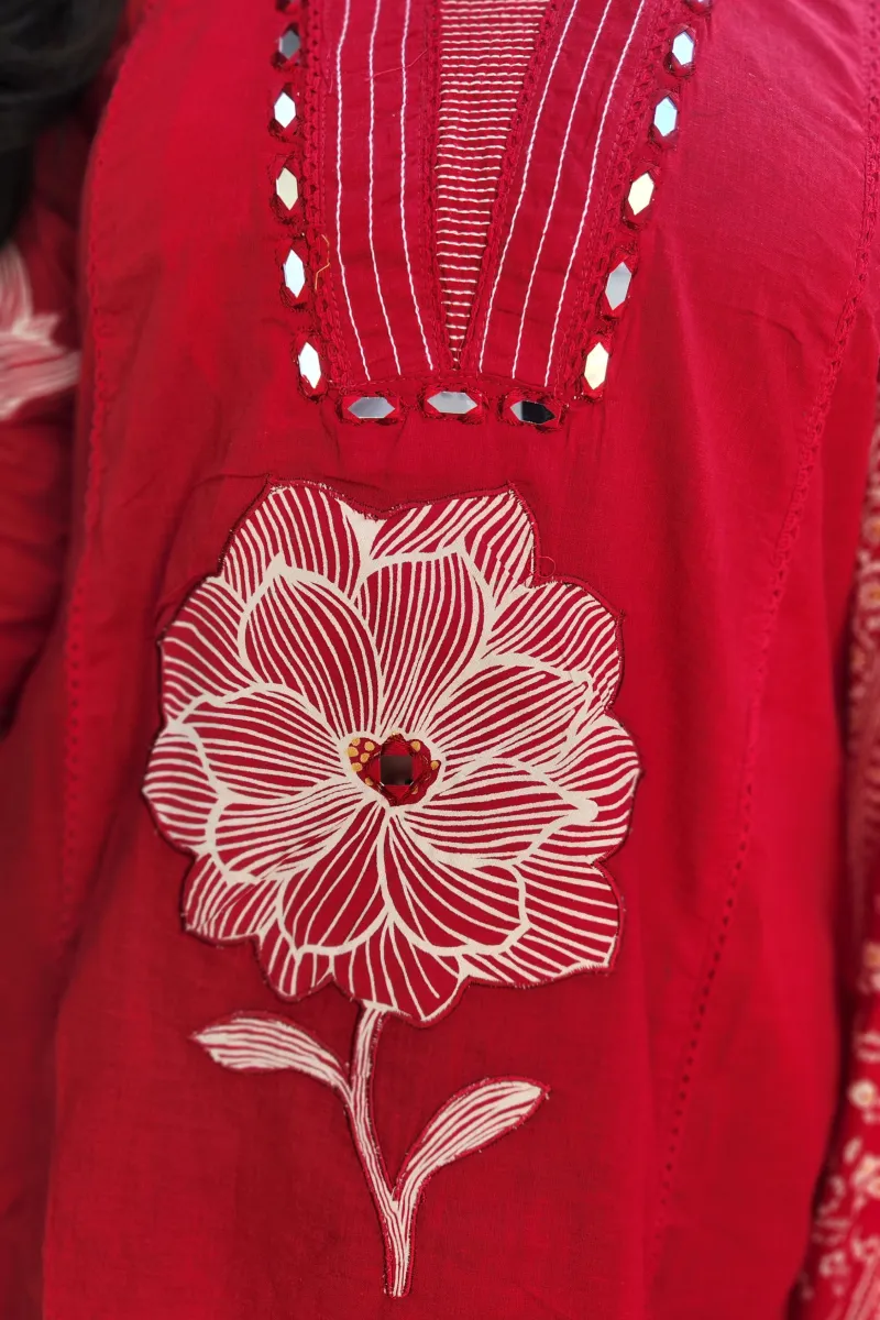 Elegant Pink Straight Cotton Kurti Set with Dupatta - image 4