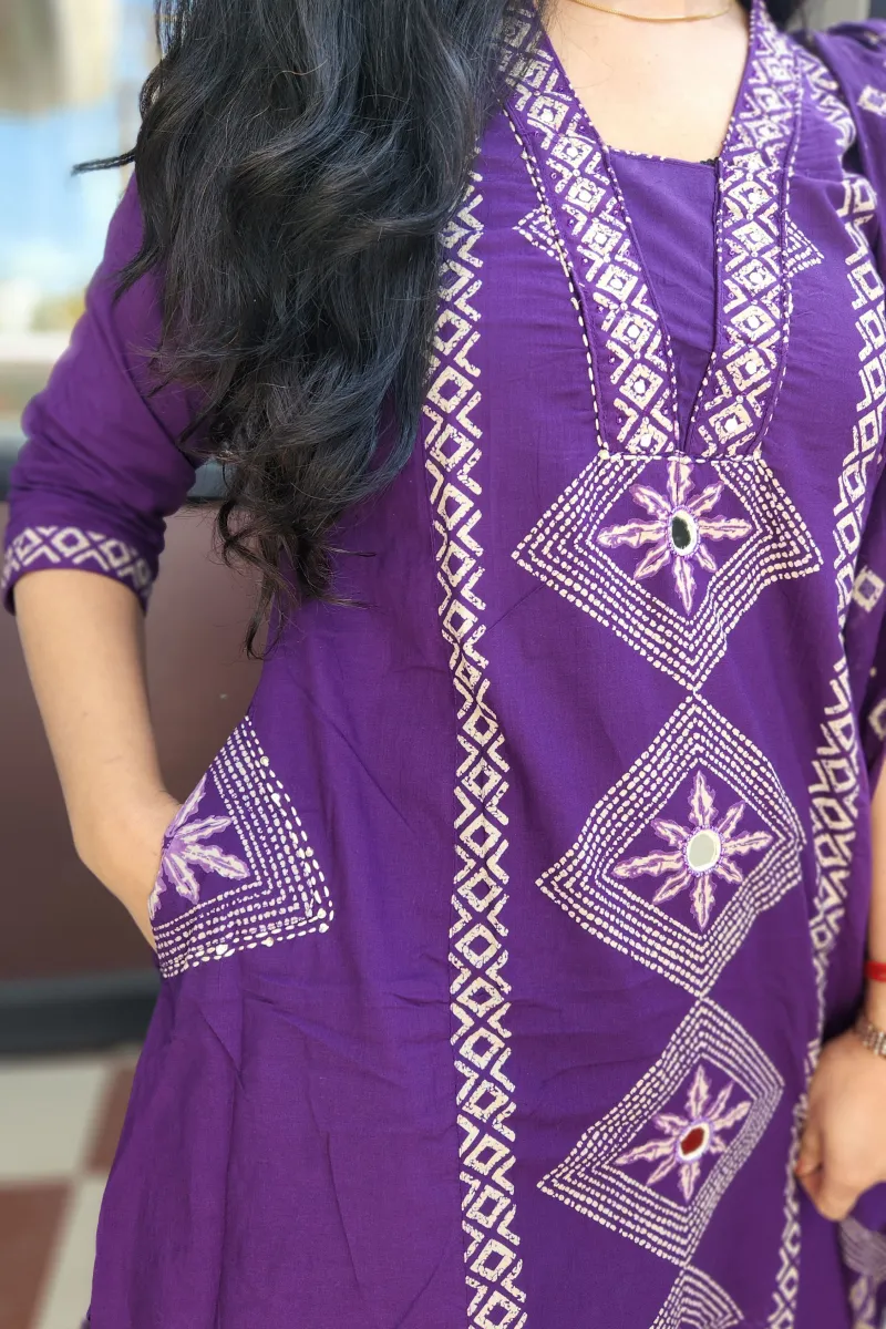 Elegant Purple Cotton A-Line Kurti Set with Dupatta - image 4