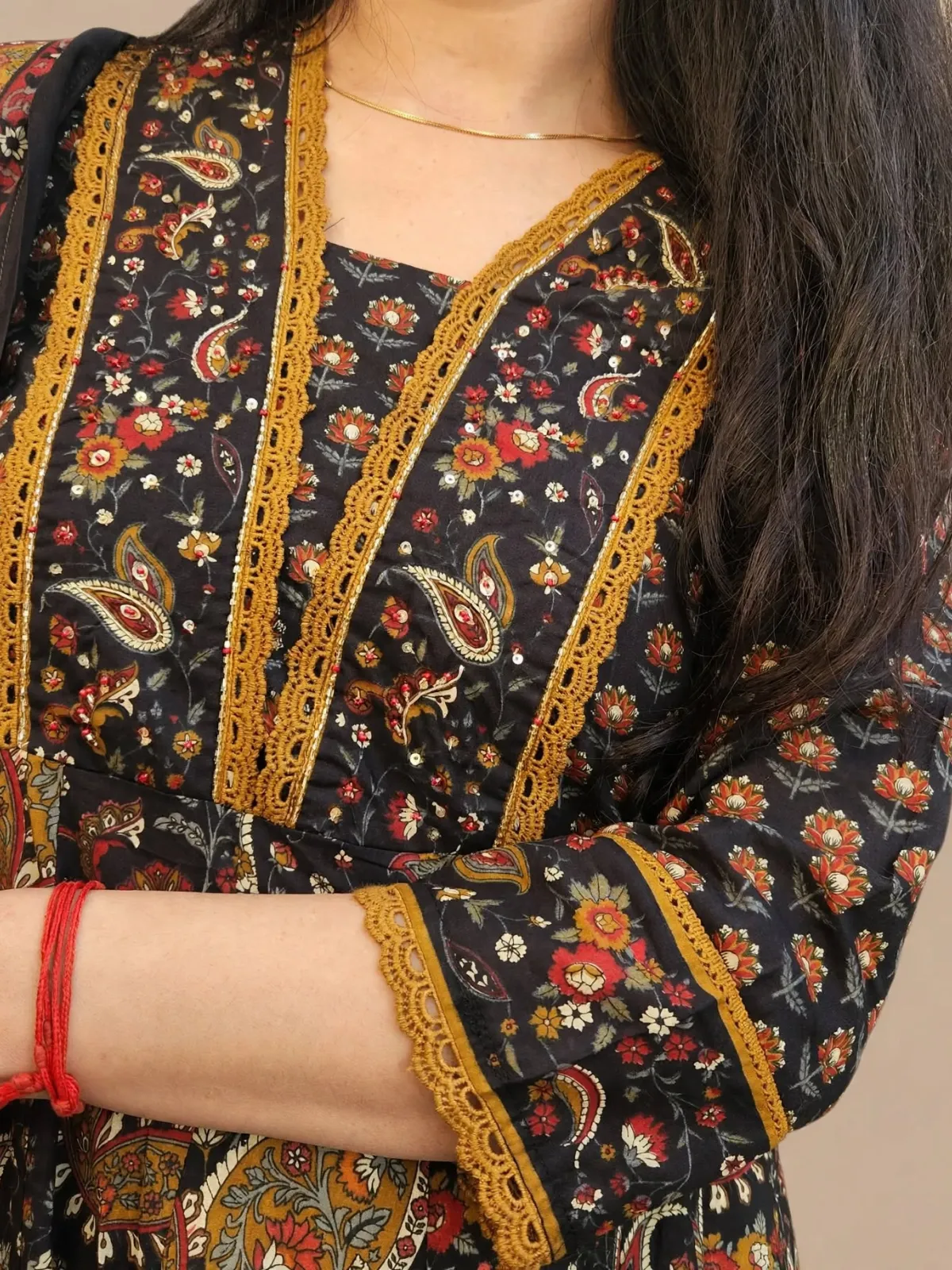 Elegant Black & Brown Cotton Anarkali Kurti Set with Dupatta - image 4