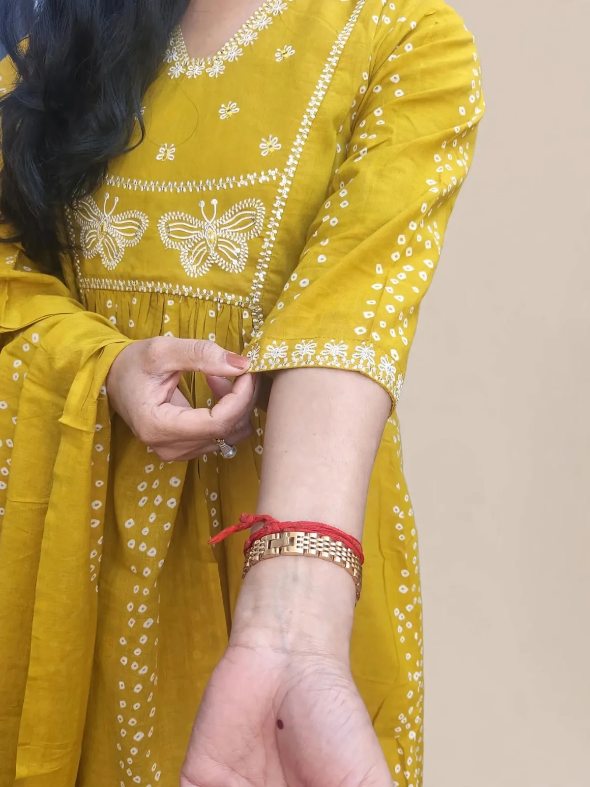 Radiant Yellow A-line Kurti Set with White Embroidery in Pure Cotton - image 3