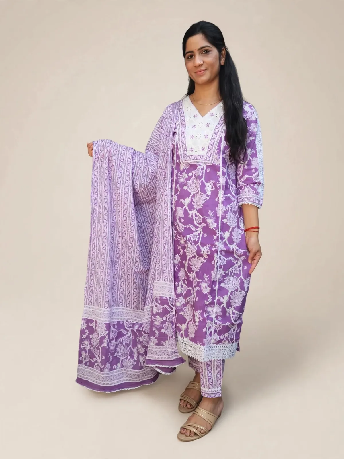 Royal Bloom Cotton Straight Kurti Set with Dupatta - image 1