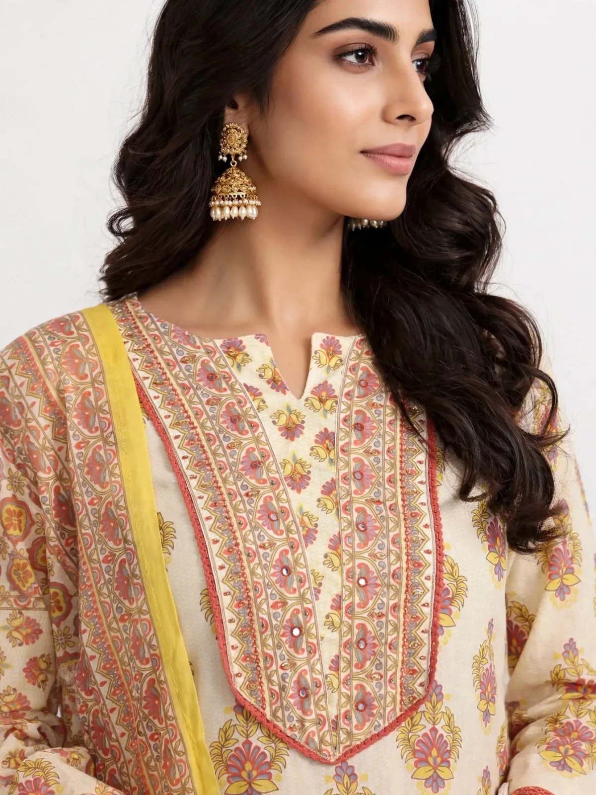 Blush Meadow Cotton Straight Kurti Set with Embroidered Yoke & Dupatta - image 3