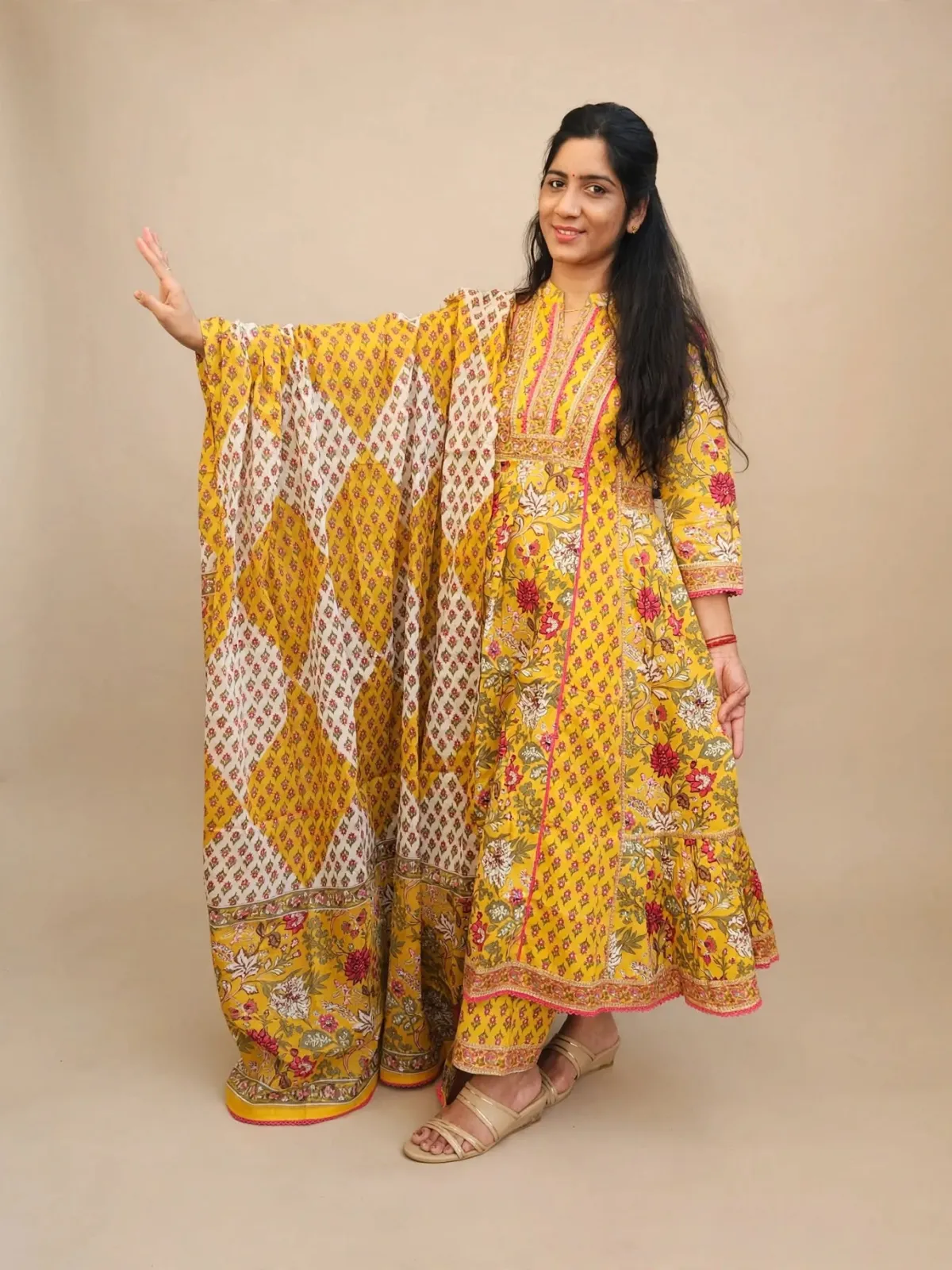 Elegant Multicolor Cotton Anarkali Kurti Set with Dupatta - image 2