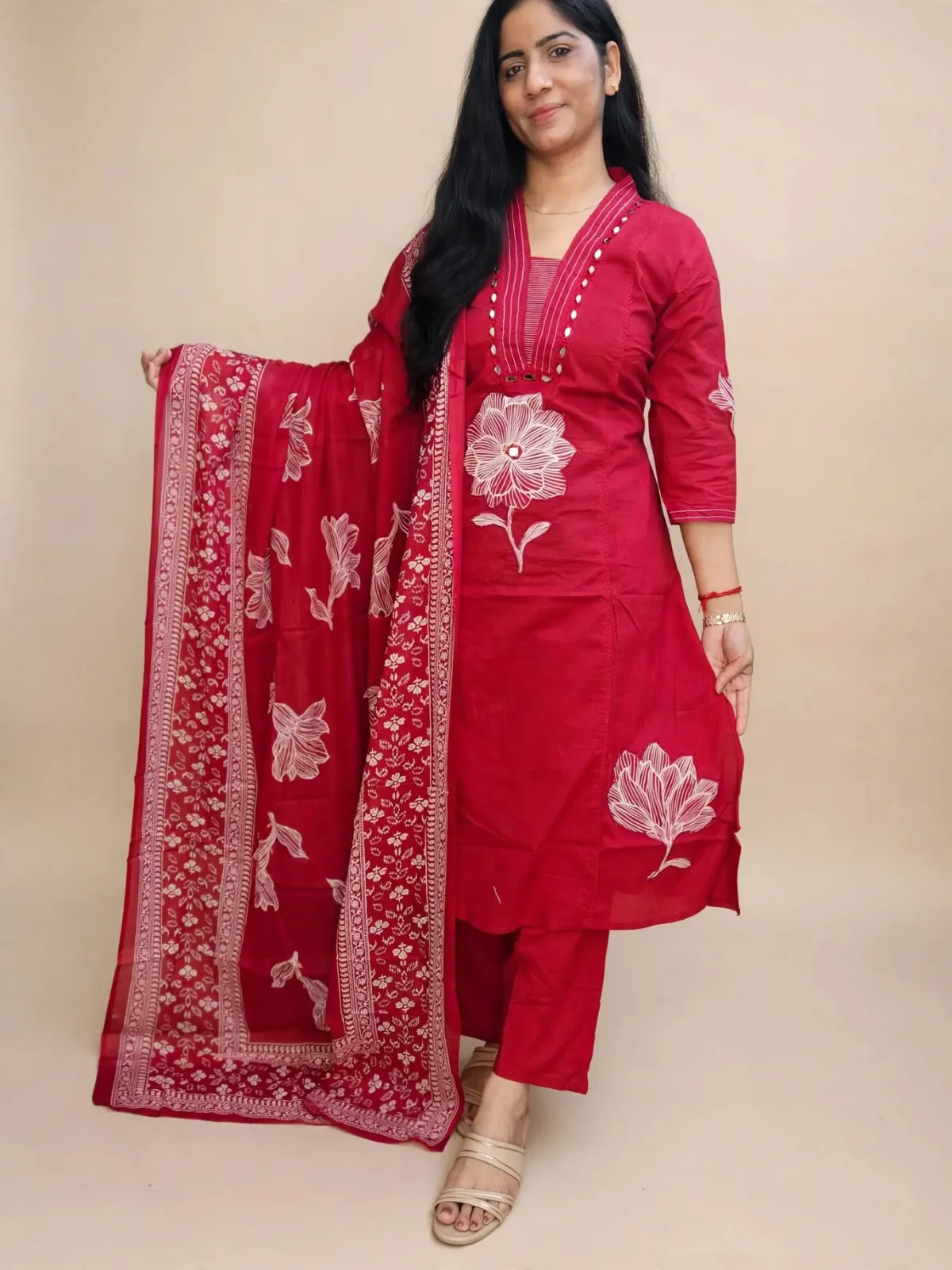 Elegant Pink Straight Cotton Kurti Set with Dupatta - image 2