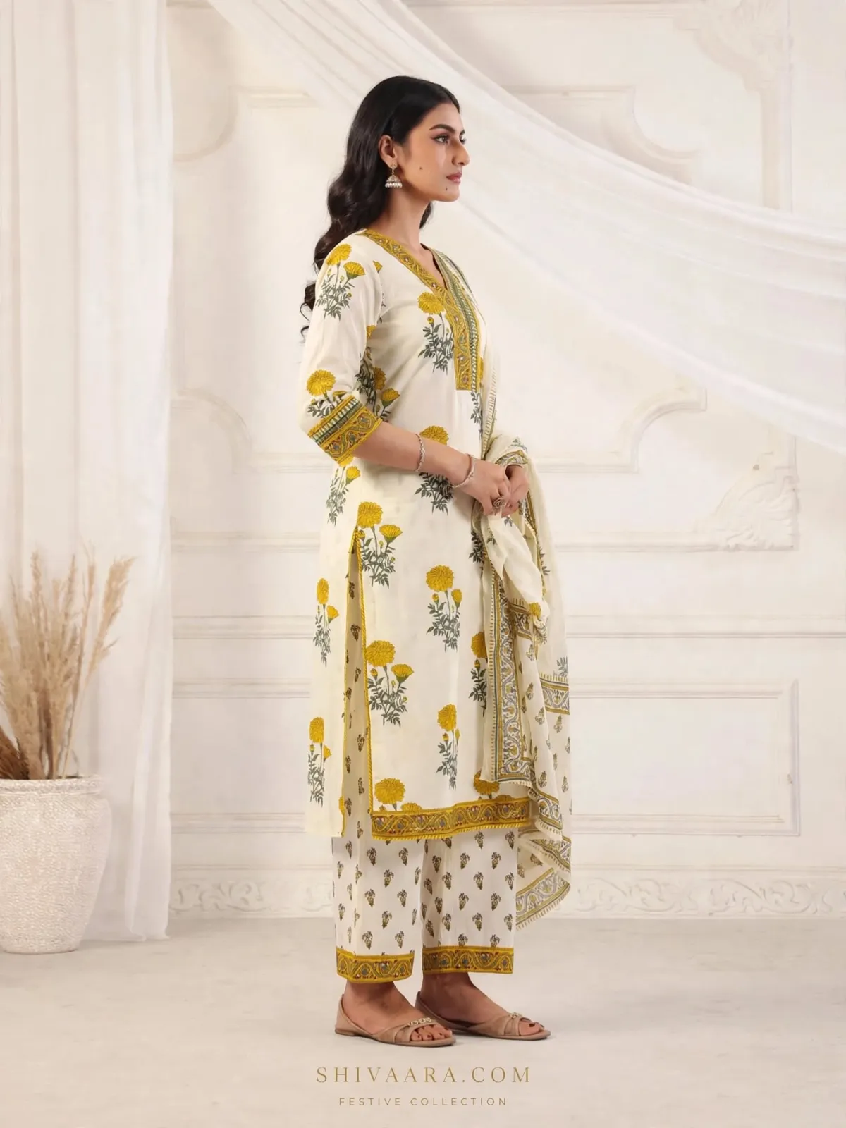 Sunshine Marigold Cotton Kurta Set with Embroidered Yoke - image 2