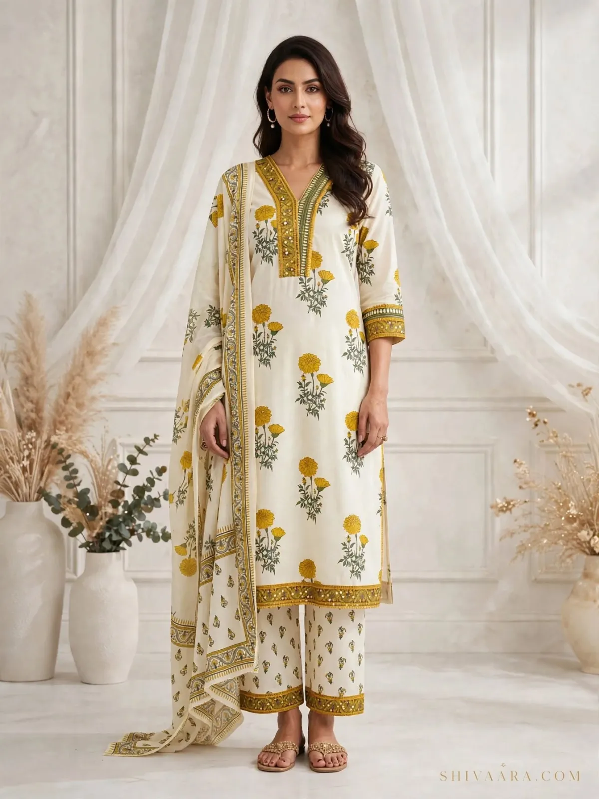 Sunshine Marigold Cotton Kurta Set with Embroidered Yoke - image 5