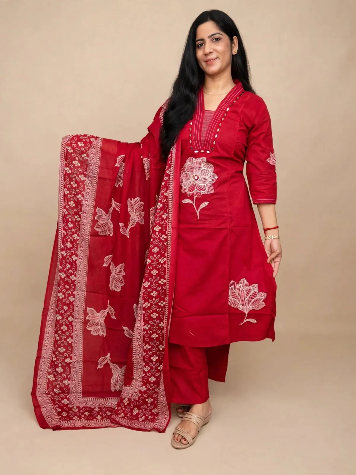 Elegant Pink Straight Cotton Kurti Set with Dupatta - image 3