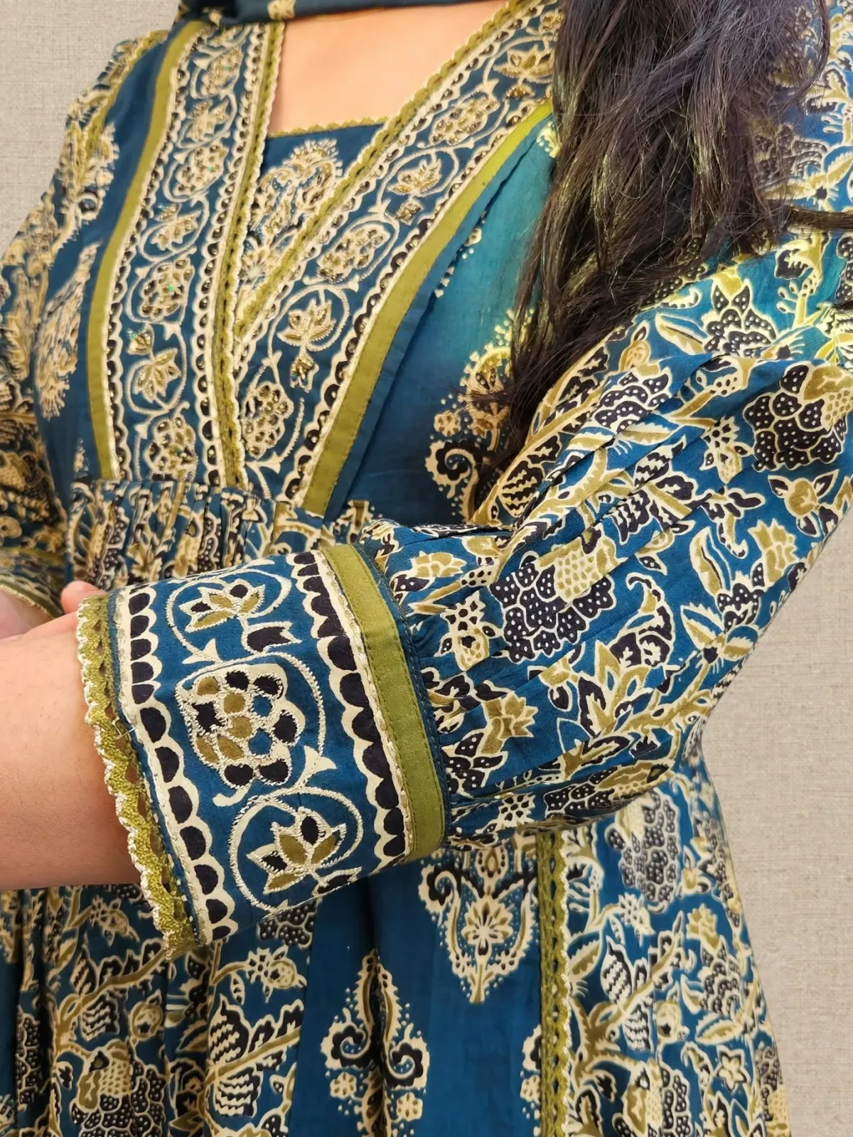 Elegant Dark Teal Cotton Anarkali Kurti Set with Dupatta - image 4