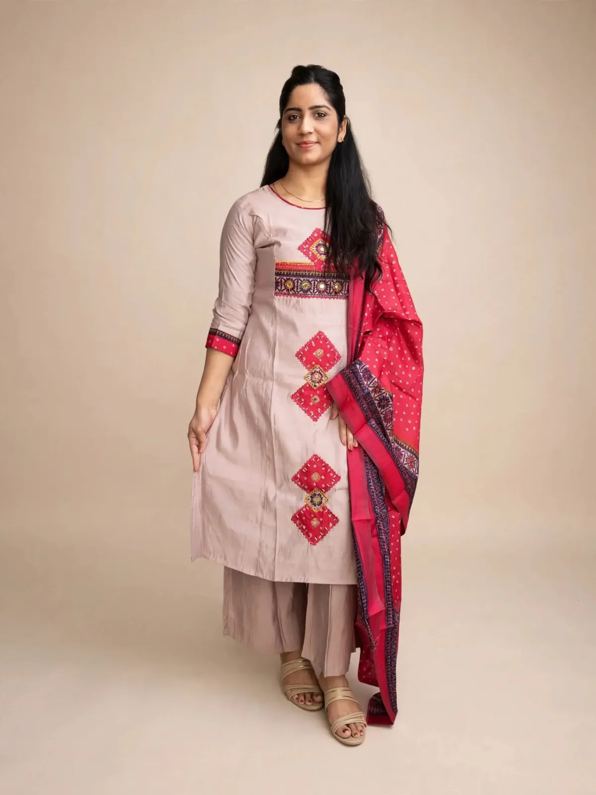 Elegant Light Pink Silk Kurti Set with Applique Work - image 3