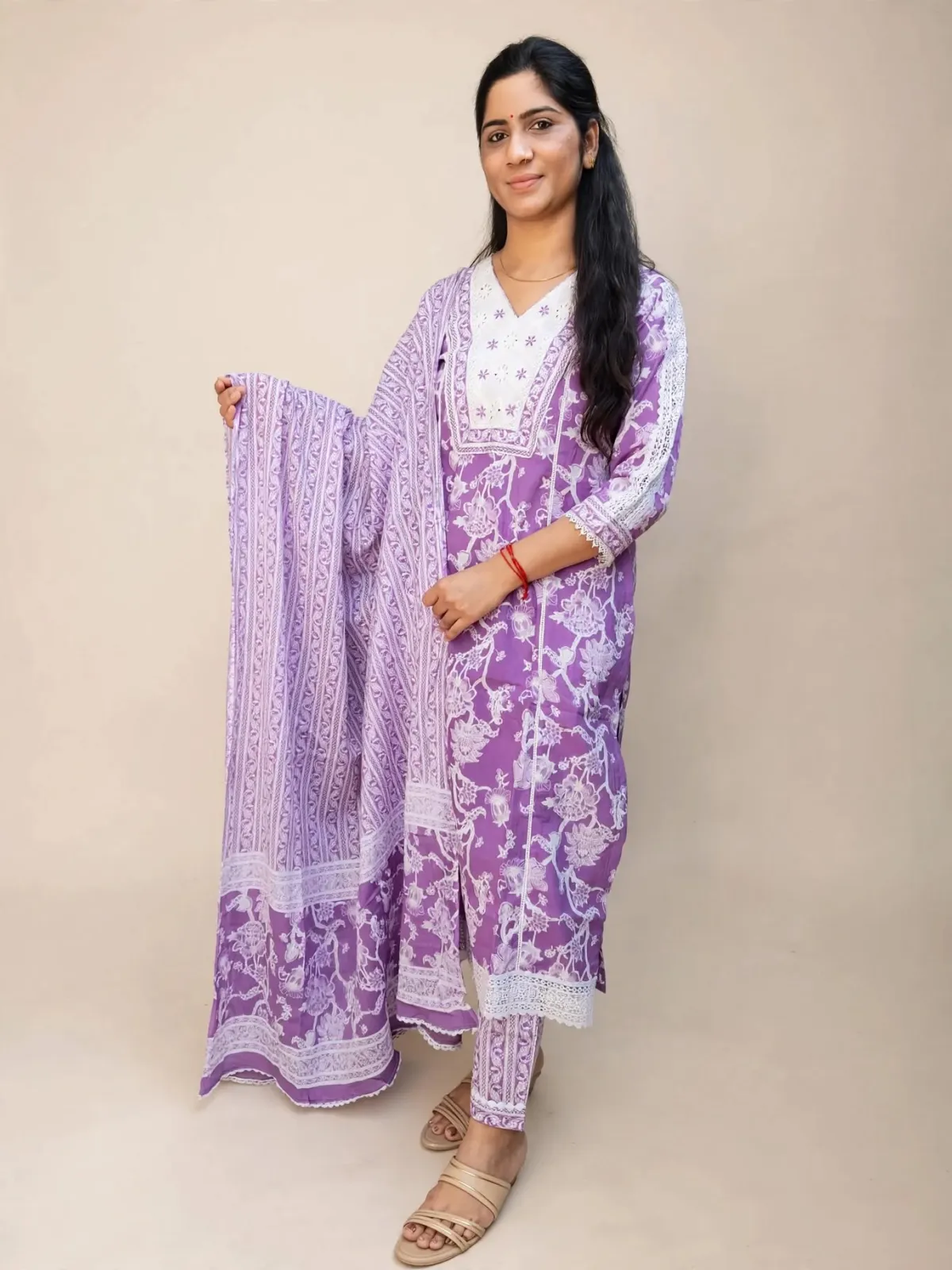 Royal Bloom Cotton Straight Kurti Set with Dupatta - image 3