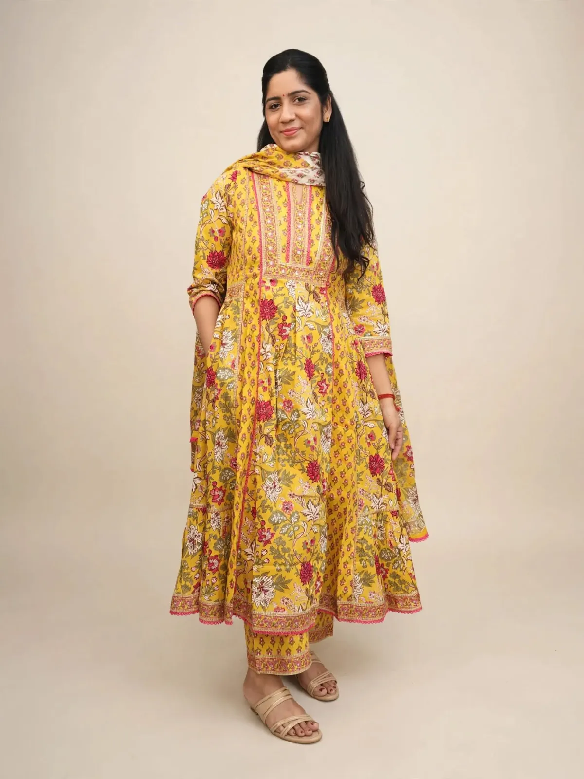 Elegant Multicolor Cotton Anarkali Kurti Set with Dupatta - image 1