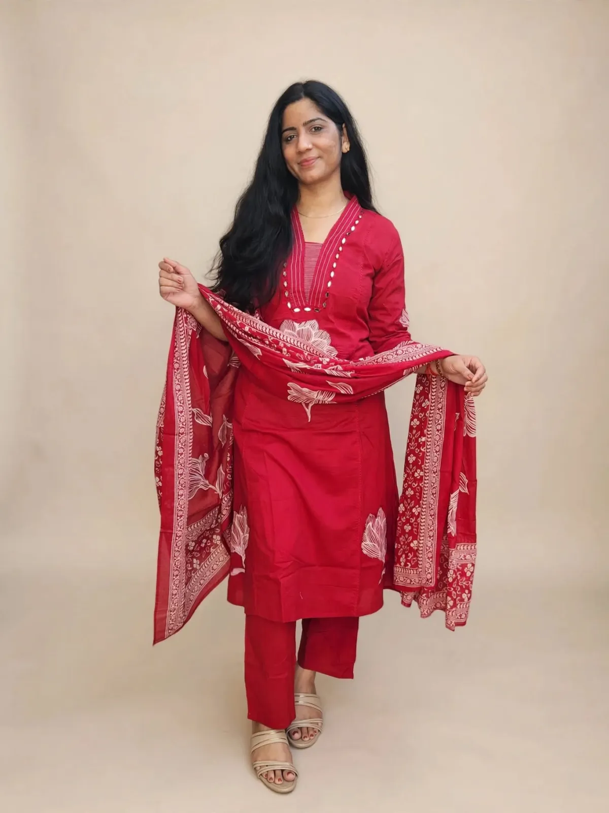 Elegant Pink Straight Cotton Kurti Set with Dupatta - image 1