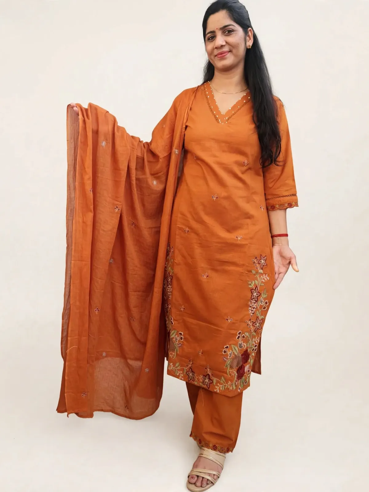 Sunrise Charm Cotton Straight Kurti Set with Dupatta - image 3