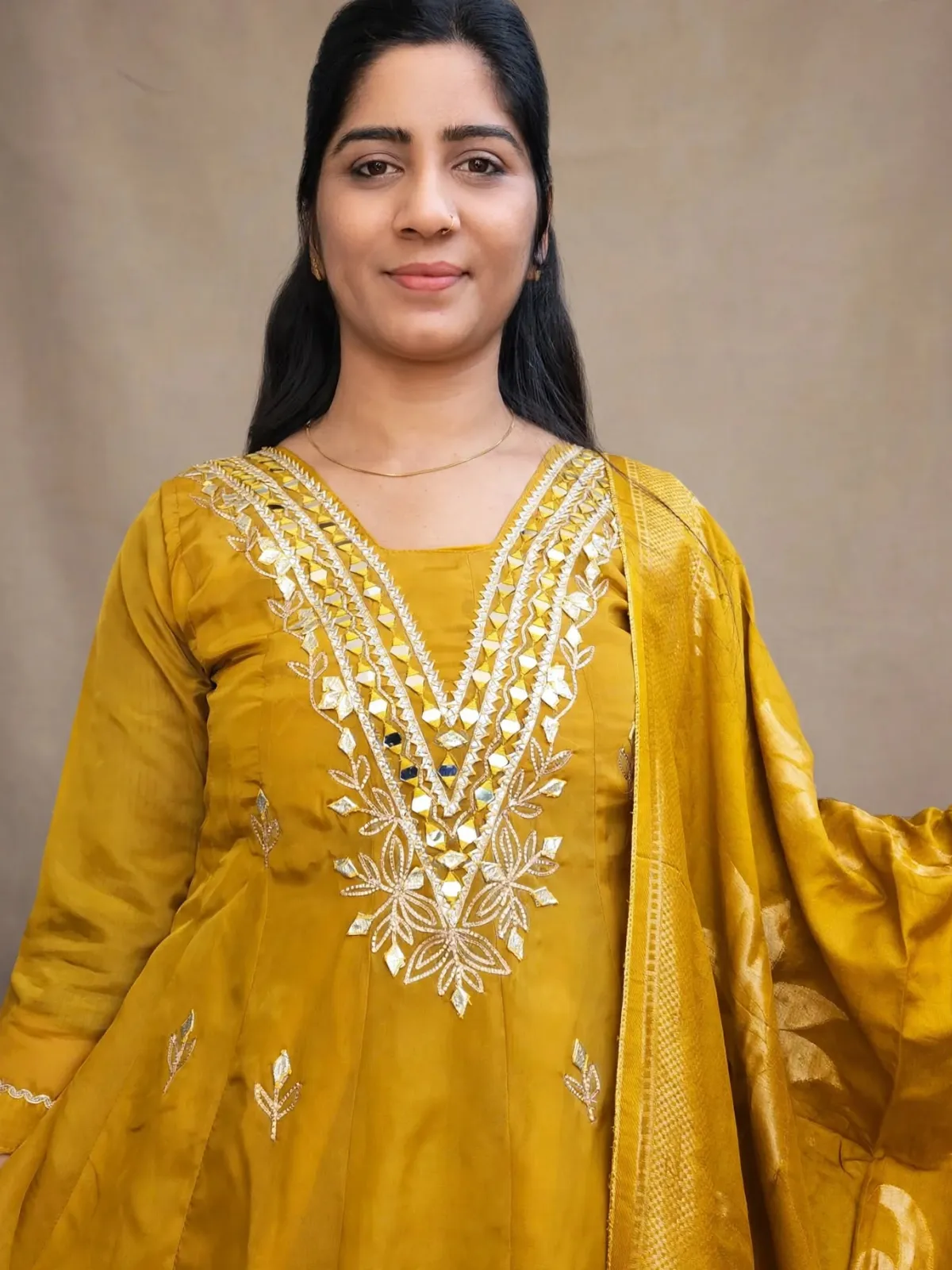 Elegant Mustard Yellow Tissue Silk Kurti Set with Embroidery - image 3